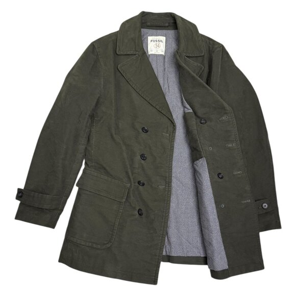 FOSSIL Luxury Designer Green Winter Business Casual Pea Coat Mens Medium - Picture 2 of 6